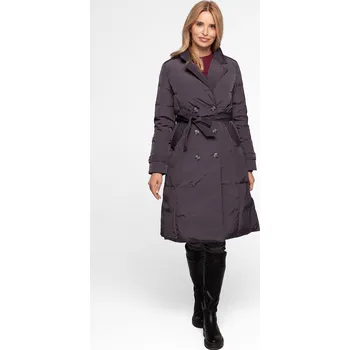 Dámský kabát Šedý dámský prošívaný zimní kabát s límečkem BLH 201033 FX - Grey Velikost: 2XL