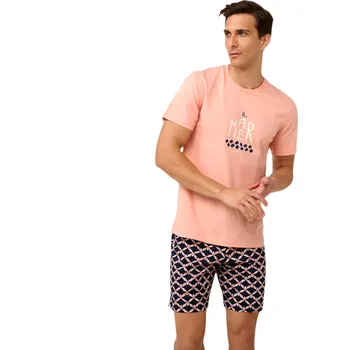Pánské pyžamo Bavlněné pánské pyžamo Vamp s krátkými kalhotami 22660 coral pink velikost M