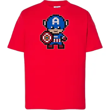 Chlapecké tričko detske-levne-bavlnene-tricko-potisk-pixel-kapitan-Amerika Barva: Red - červená, Dětská bavlněná trička JHK: XL