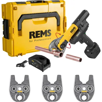 Krimpovací kleště REMS Mini-Press 14,4V 22kN ACC 578903, lisovačka na trubky SET 3 čelisti U 16+20+25 L-Boxx + Aku 2,5Ah, nabíječka (REMS 578903 Akumulátorový 14,4 V radiální lis se zpětným chodem na výrobu lisovaných spojů do 40 mm, 3 čelisti U 16+20+25)