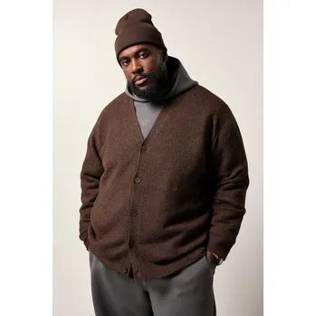 Pánský svetr STHUGE, Plus size Rozepínací svetr STHUGE, výstřih do V, do 7XL pro plnoštíhlé nadměrná velikost, 847122100-1457, hnědý, L, Plus size oblečení, Oblečení pro vysoké muže, Nadměrné velikosti, Oblečení pro plnoštíhlé.