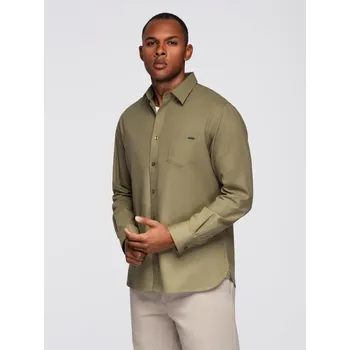 Pánská košile Pánská bavlněná košile s kapsou REGULAR FIT - olivová V2 OM-SHCS-0147 - L