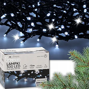 Vánoční dekorace LED VÁNOČNÍ SVĚTÝLKA VENKOVNÍ VNITŘNÍ 300 SVĚTEL EFEKT ZÁBLESKU 3+15M