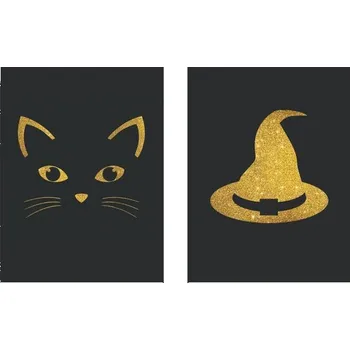 Samolepící etiketa Etiketa na láhev Congee "Halloween - Čarodějnice a Kočka" černá 9 x 12 cm 9 ks