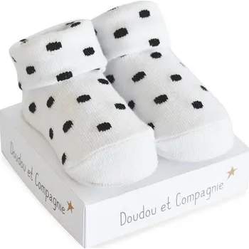 Doudou Ponožky univerzální 0-6 měs. 1 pár bílá s puntíky