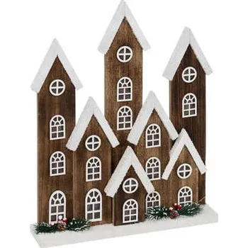 Vánoční dekorace Atmosphera Svítící LED vesnička 32 x 7 x 40 cm hnědá