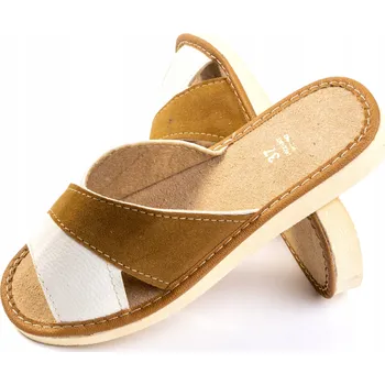 Dámské pantofle DÁMSKÉ PANTOFLE PANTOFLE OTEVŘENÉ PANTOFLE DOMÁCÍ SANDÁLE BÍLO-HNĚDÉ vel. 39