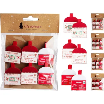 Vánoční dekorace Dekorace - kolíčky dřevěné s vánoční obálkou (mix designů /sada 6ks)