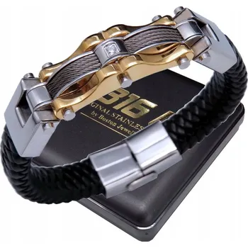 Náramek SILNÝ STŘÍBRNÝ KOŽENÝ NÁRAMEK PÁNSKÝ OCEL 316L