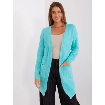 Dámský svetr Měkký tyrkysový kardigan bez zapínání AT-