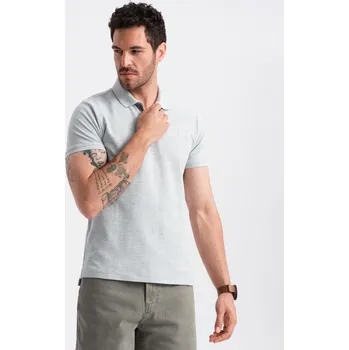 Pánské oblečení Pánská jednobarevná polokošile BASIC z piké úpletu - šedá V20 OM-POBS-0100 - 4XL