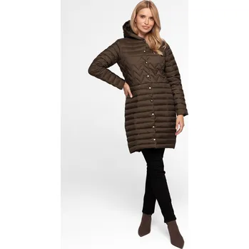 Dámská khaki prošívaná péřová bunda s kapucí BLH 919013 FX - khaki Velikost: S