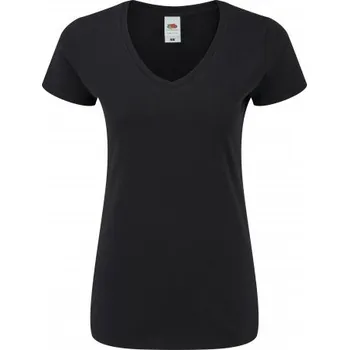 Dámské tričko Dámské ikonické Tričko Fruit of The Loom s výstřihem do V, černé, XL