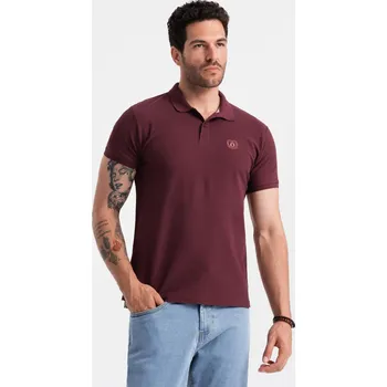 Pánské tričko Pánská jednobarevná pletená polokošile BASIC - bordó V10 OM-POBS-0100 - L