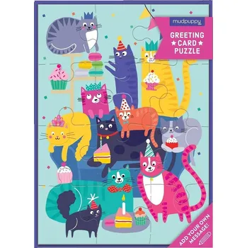 Puzzle Mudpuppy Puzzle s přáním Kočičí party 12 dílků