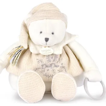 plyšák Doudou et Compagnie Paris | Doudou Dárková sada Plyšový lední medvídek s kroužkem 30 cm béžový