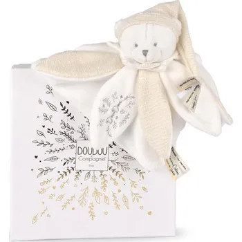 plyšák Doudou Dárková sada Plyšový muchláček medvídek s čepičkou 25 cm béžový