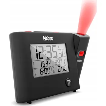 Budík Budík s projekcí času a teploměrem Mebus 25795 – Černý