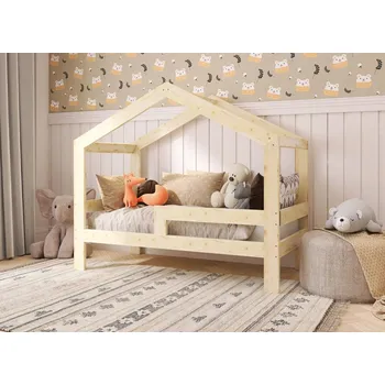 Dětská postel DĚTSKÁ POSTEL DOMEČEK 160x80 PRO DĚTI + ROŠT + ZÁBRANA W4