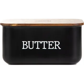 Dóza na potraviny Miska na máslo | AVILA | černá s akátovým víkem | 15x10x7 cm | 872537