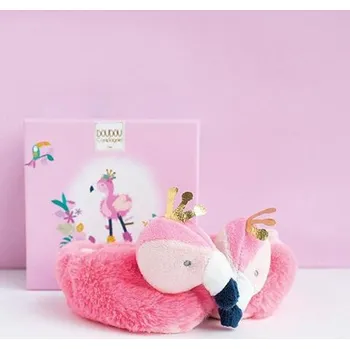 Hračka pro nejmenší Doudou et Compagnie Paris | Doudou Dárková sada - Sada prvních botiček plameňák 0-6 měsíců