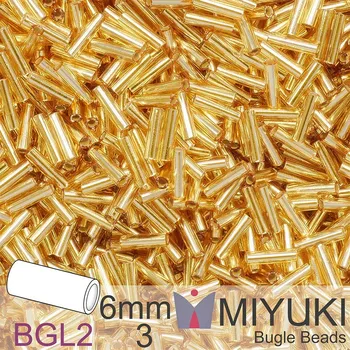 Korálek Korálky Miyuki Bugle Bead 6mm. Barva BGL2-3 Silverlined Gold. Balení 10g.