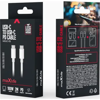 Datový kabel Maxlife MXUC-05 kabel USB-C - USB-C 2,0m 100W bílý (OEM0101023)