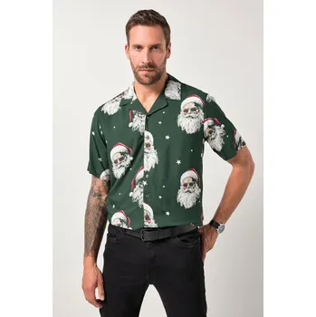 Pánská košile JP1880, Plus size Vánoční košile JP1880, krátké rukávy, vánoční motiv, Cuba límeček, Cuba střih, do 8XL pro plnoštíhlé nadměrná velikost, 832147123-1452, zelený, 3XL, Plus size oblečení, Oblečení pro vysoké muže, Nadměrné velikosti, Oblečení pro plnoštíhl