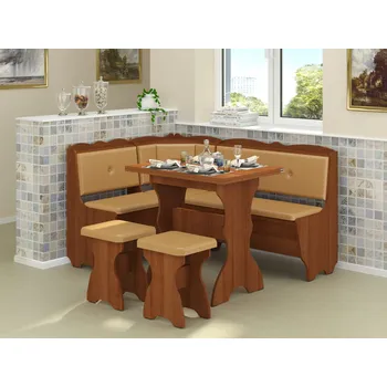 jídelní souprava Rohová lavice LORD Barva: wenge, Materiál: koženka - bordó