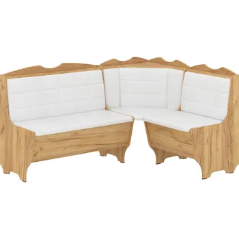 jídelní souprava Rohová lavice FRANT Barva: dub tacho, Materiál: koženka - bílá