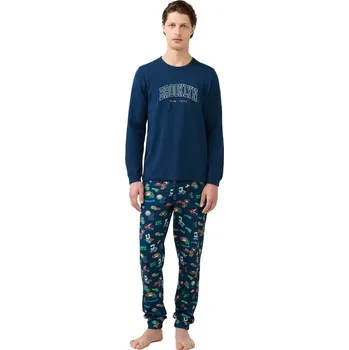 Pánská móda Pánské pyžamo s potiskem Vamp 21610 tmavě modré velikost M