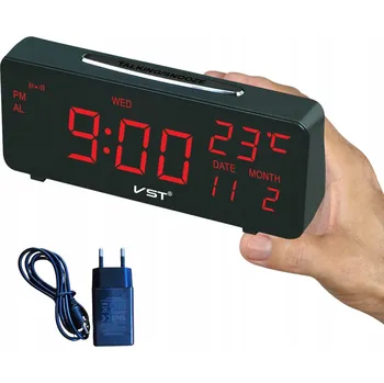 Budík Budík černý moderní digitální napájený ze sítě s alarmem a funkcí odloženého buzení (snooze)