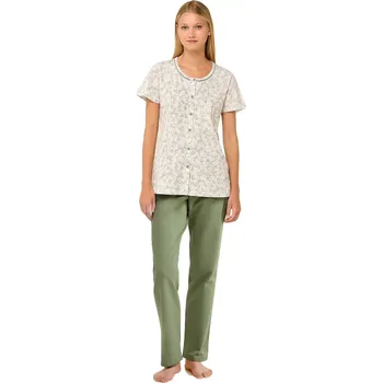 Dámské pyžamo Bavlněné dámské pyžamo s dlouhými kalhotami Vamp 22248 green oil velikost S