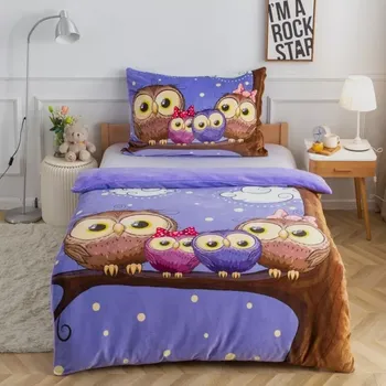 Povlečení Novinka 2025! Luxusní ložní souprava mikroplyš s 3D efektem – 70×90 / 140×200 cm - SOVIČKY 140 x 200, 70 x 90 cm zipový uzávěr