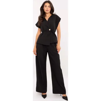 Elegantní komplet kalhot a vesty s vázáním v pase model 02978 černý