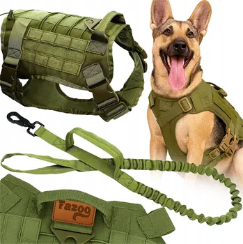 Postroj pro psa POSTROJ PRO PSA GUARD s Vodítkem Silný Taktický Vojenský Vodítko 150cm Zelený