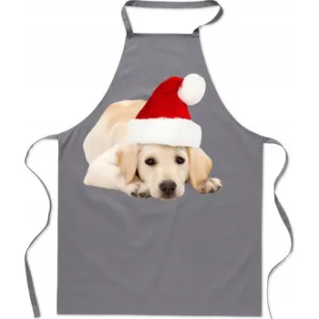 Kuchyňská zástěra VÁNOČNÍ ZÁSTĚRA LABRADORSKÝ RETRÍVR ROZTOMILÝ PEJSEK DÁREK MIKULÁŠ