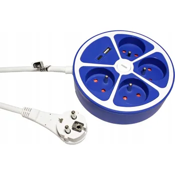 Elektrická zásuvka ROLINE Násobná zásuvka 230V/16A,kulatá,4x zásuvka CZ,vyp.,zdroj USB A+C,3m