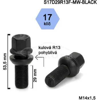 Šroubek na kolo Kolový šroub pro Audi A4, S4, RS4 r.v. 2002-2009 cabrio na originální kola, černý, BIMECC