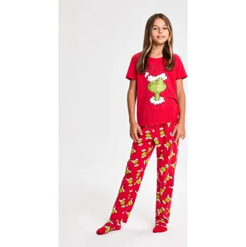 Dívčí spodní prádlo Sinsay - Bavlněná dvoudílná pyžama s potiskem Grinch - červená - 047DP-33X - 047DP-33X-152