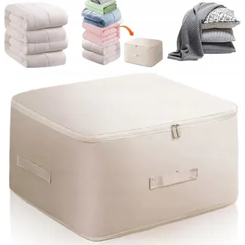 Úložný box ORGANIZÉR TAŠKA NA POVLEČENÍ PEŘINU OBLEČENÍ PEVNÝ KONTEJNER BÉŽOVÝ 54X42X30