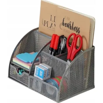 Úložný box Organizér na psací stůl, velký kovový box se 6 přihrádkami + zásuvka