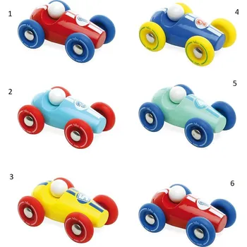 Dřevěná hračka Vilac Dřevěné závodní mini auto 1 ks číslo tyrkysové s modrými koly