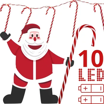 Vánoční dekorace SVĚTELNÝ ŘETĚZ 10 LED LÍZÁTKA VÁNOČNÍ TYČINKY TEPLÁ BÍLÁ LUCA