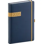 Denní diář Twill 2026, modro-zlatý, 15 x 21 cm