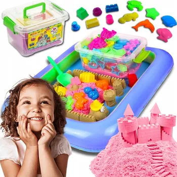 Hračka na písek KINETICKÝ PÍSEK 3kg SADA XXL - BAZÉN, LOPATKA, FORMIČKY, KYBLÍK, PÍSKOVIŠTĚ