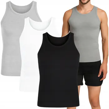 Pánská móda TRIČKO NA RAMÍNKA TANK TOP PÁNSKÉ S PRUHEM SADA 3KS ELASTICKÝ *3XL
