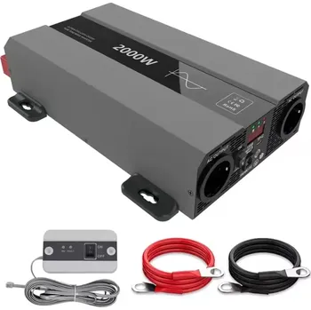 Měnič napětí Měnič napětí z 12/230V 2000W, porty USB, PD 30W, vzdálený vypínač, čistý sinus, stříbrný