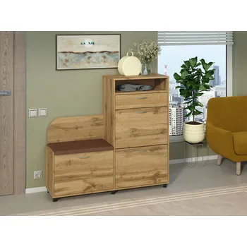 Botník Botník B-05 se sedákem Barva: wenge, Materiál: koženka - bílá