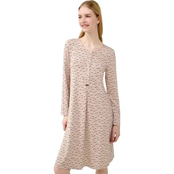 Dámská noční košile Dámská noční košile s květinovým vzorem a knoflíčky Vamp 23071 beige peach velikost M